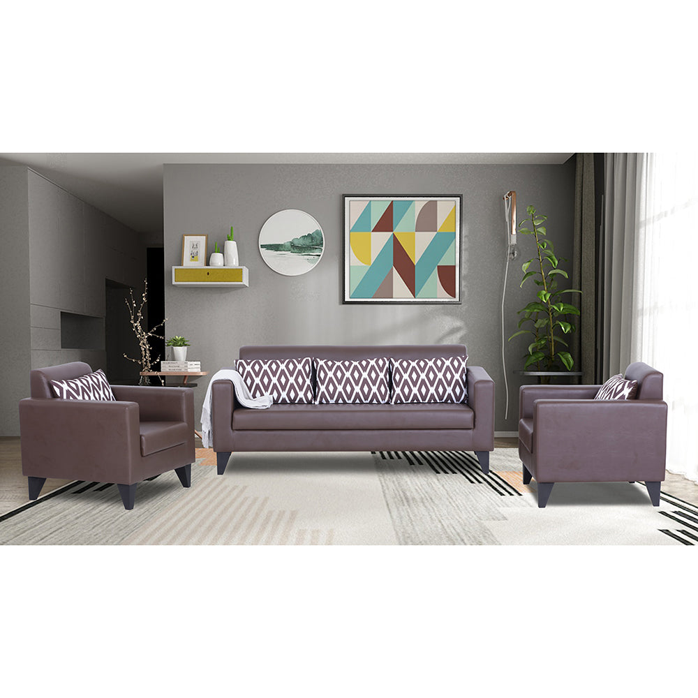 Adorn India Bladen Leatherette 3+1+1 5 Seater Sofa Set (Brown)