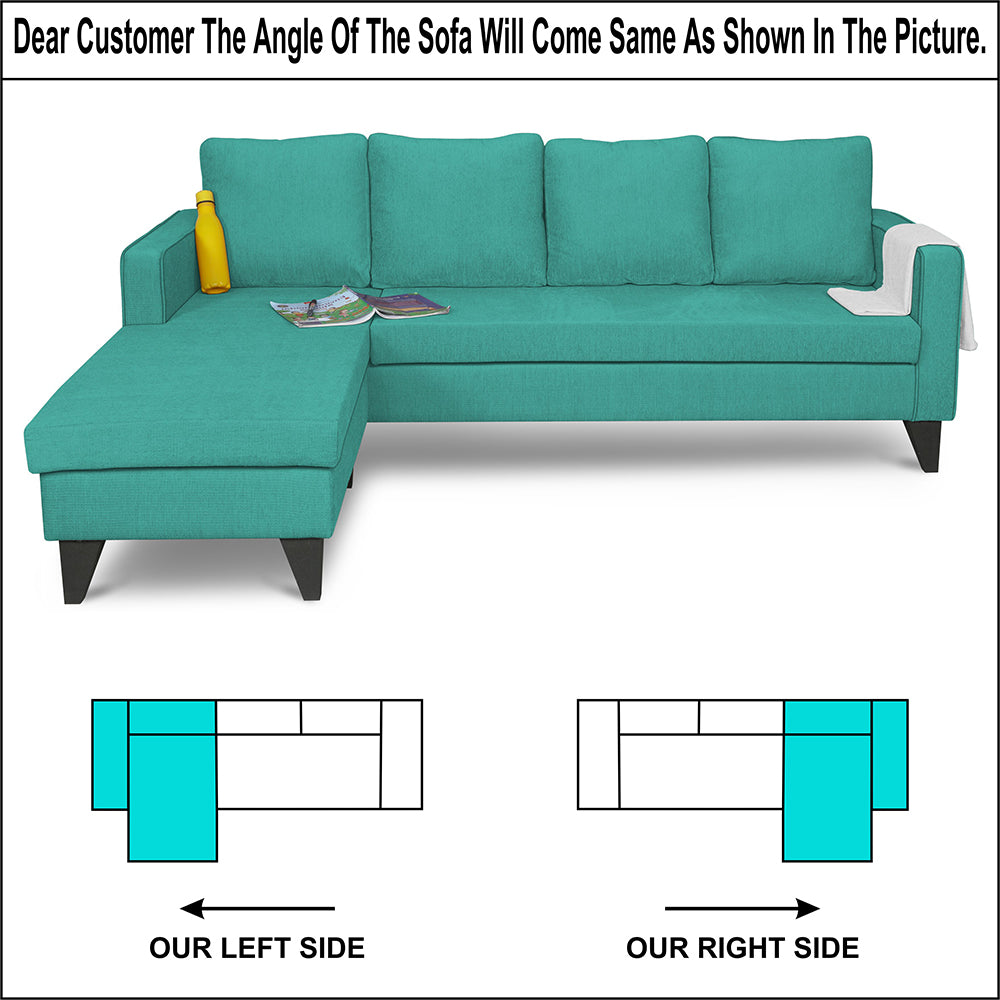 Adorn India Chandler L Shape 5 Seater Sofa Set Plain (Left Hand Side) (Aqua Blue)