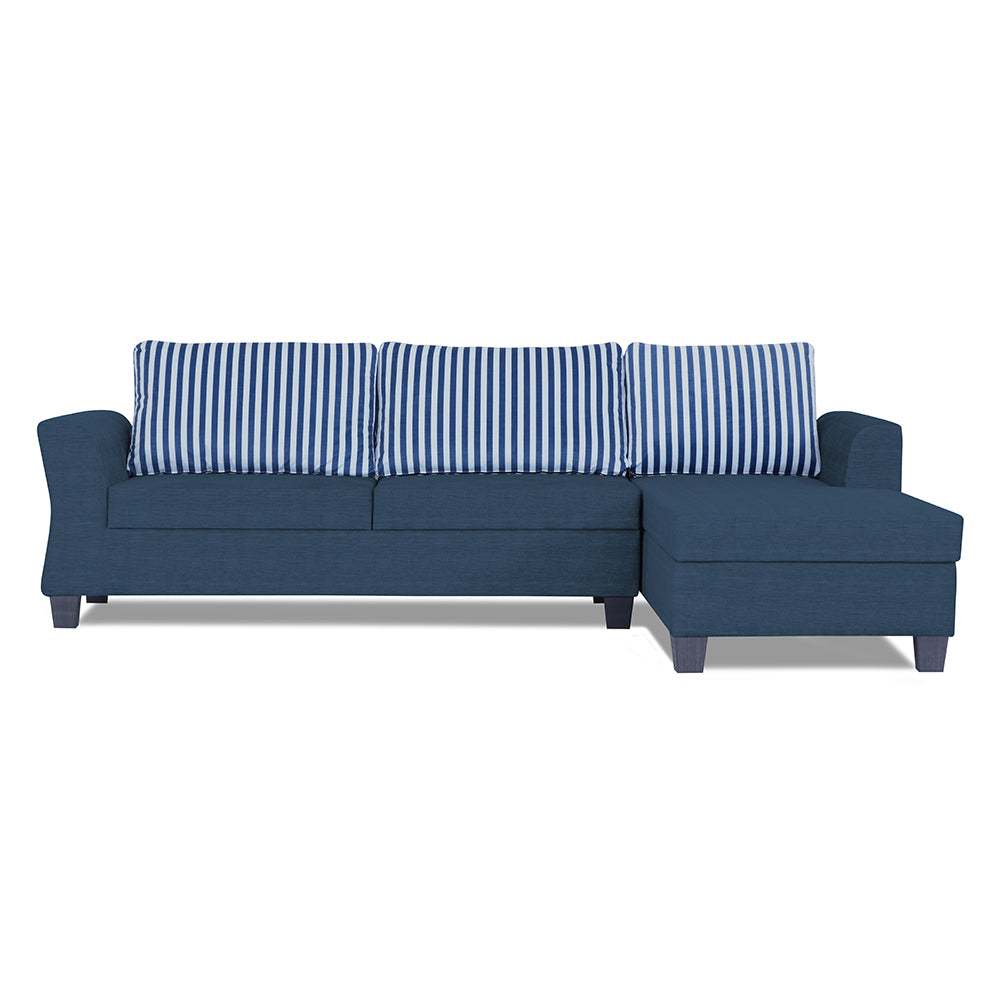 Adorn India Alexia Plus L Shape 5 Seater Sofa Set Stripes (Right Hand Side) (Blue)