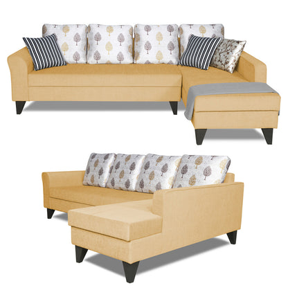 Adorn India Maddox L Shape 6 Seater Sofa Set Digital Print Right Hand Side (Beige) (3 Year Warranty)