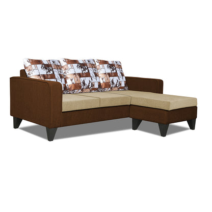 Adorn India Hallton L Shape 4 Seater Sofa Set Digital Print (Brown & Beige)