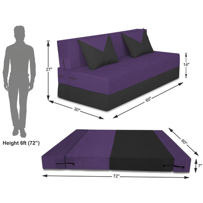 Adorn India Easy Boom 3 Seater Sofa Cum Bed 5 x 6 (Purple & Black)