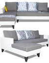Adorn India Ashley L Shape Digitel Print Leatherette Fabric Sofa Set 8 Seater with 2 Ottoman Puffy & Center Table (Left Side) (Grey)
