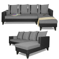 Adorn India Ashley L Shape 6 Seater Sofa Set Leatherette Fabric Stripes (Right Hand Side) (Grey & Black) (3 Year Warranty)