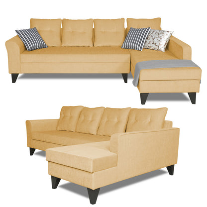Adorn India Maddox L Shape 6 Seater Sofa Set Tufted (Right Hand Side) (Beige)