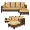 Adorn India Ashley L Shape 6 Seater Sofa Set Leatherette Fabric Stripes (Right Hand Side) (Brown & Beige) (3 Year Warranty)