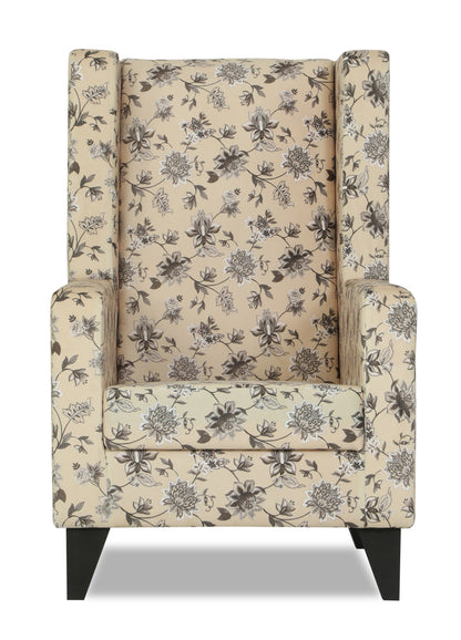 Adorn India Christopher 1 Seater Wing Chair Floral Print (Beige)