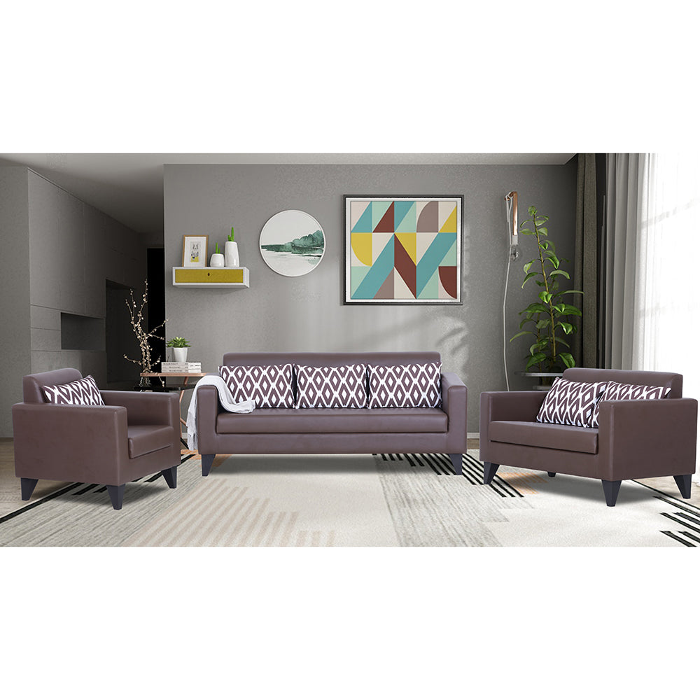 Adorn India Bladen Leatherette 3+2+1 6 Seater Sofa Set (Brown)