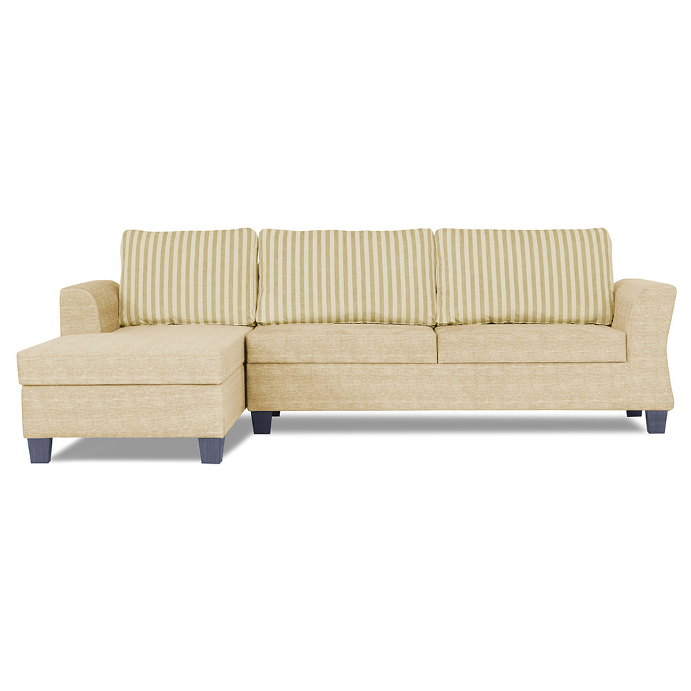 Adorn India Alexia Plus L Shape 5 Seater Sofa Set Stripes (Left Hand Side) (Beige)