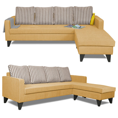 Adorn India Chandler L Shape 5 Seater Sofa Set Stripes (Right Hand Side) (Beige)