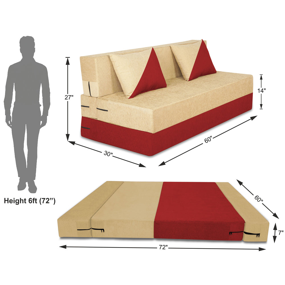 Adorn India Easy Desmond 3 Seater Sofa Cum Bed 5 x 6 (Red & Beige)