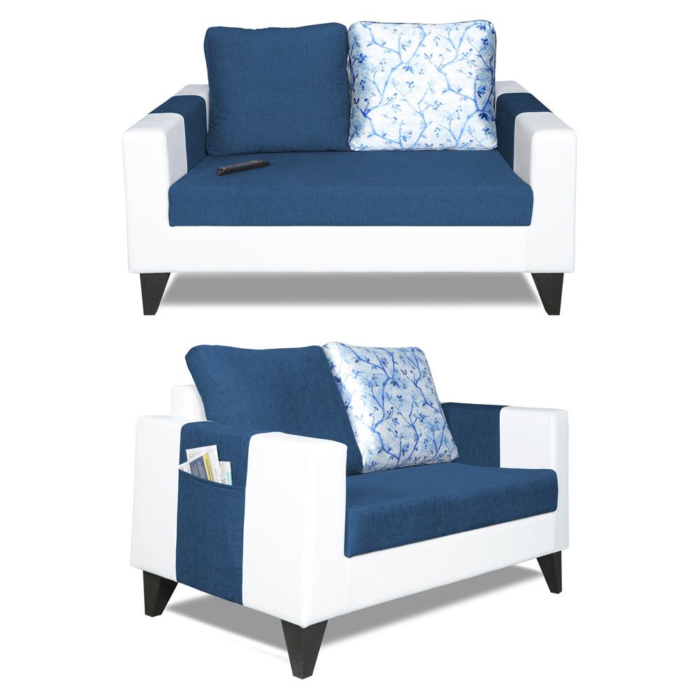 Adorn India Ashley Digitel Print Leatherette Fabric 2 Seater Sofa (Blue & White)