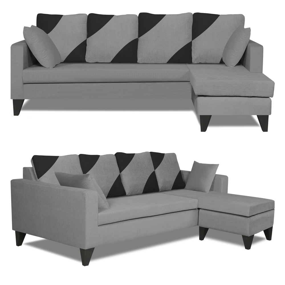 Adorn India Denver L Shape 5 Seater Sofa Set (Right Hand Side) (Grey)