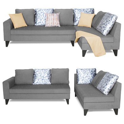 Adorn India Bryson L Shape 6 Seater Sofa Set Digitel Print (Right Hand Side) (Grey)