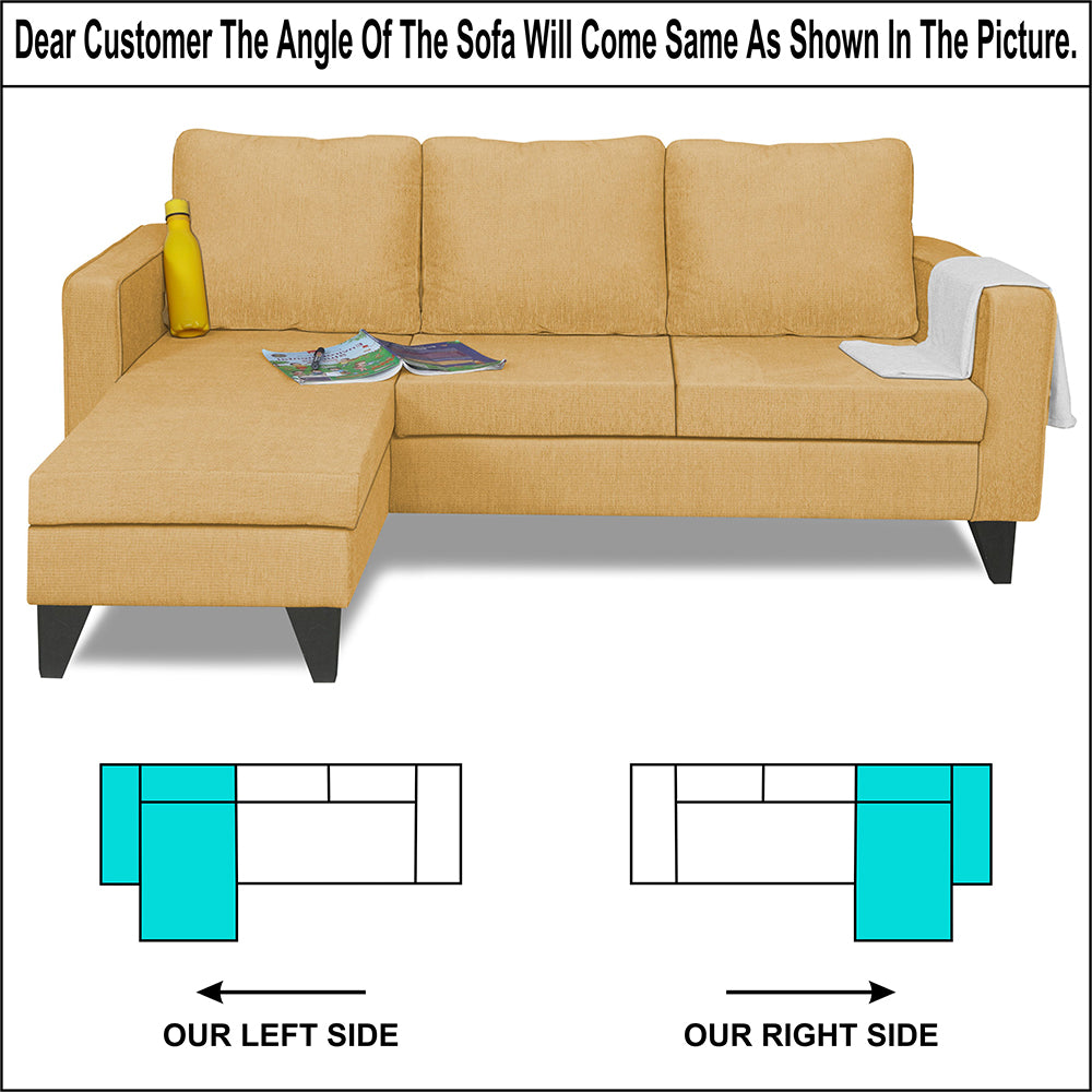 Adorn India Chandler L Shape 4 Seater Sofa Set Plain (Left Hand Side) (Beige)