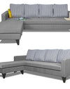 Adorn India Chandler L Shape 5 Seater Sofa Set Stripes (Left Hand Side) (Grey)