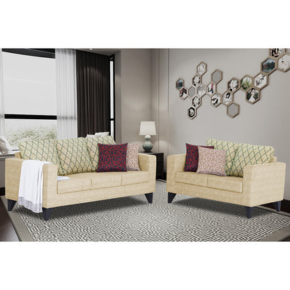 Adorn India Straight line Plus Blossom 3+2 5 Seater Sofa Set (Beige)