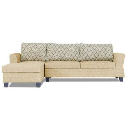 Adorn India Alexia Plus L Shape 5 Seater Sofa Set Blossom (Left Hand Side) (Beige)