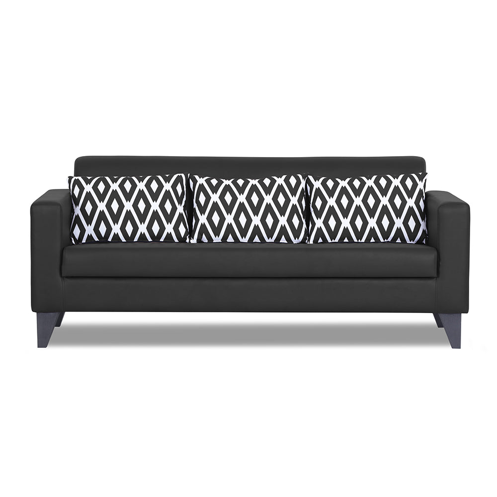 Adorn India Bladen Leatherette 3 Seater Sofa (Black)