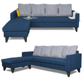 Adorn India Chandler Stripes L Shape 5 Seater Sofa Set LHS (Blue) (3 Year Warranty)