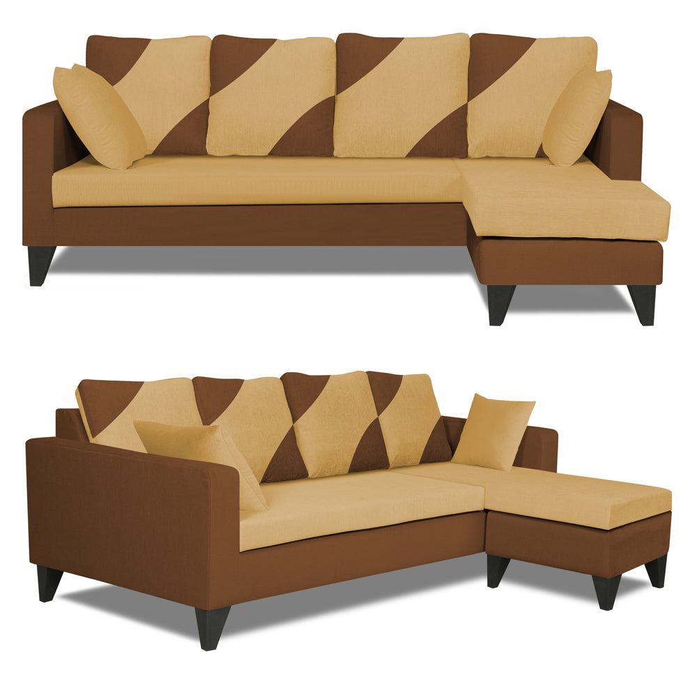 Adorn India Denver L Shape 5 Seater Sofa Set (Right Hand Side) (Brown & Beige)