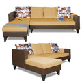 Adorn India Ashley L Shape 6 Seater Sofa Set Leatherette Fabric Digitel Print (Left Hand Side) (Brown & Beige) (3 Year Warranty)