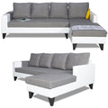 Adorn India Ashley Leatherette Fabric L Shape 6 Seater Sofa Set Plain (Right Hand Side) (Grey & White) (3 Year Warranty)