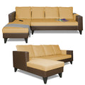 Adorn India Ashley L Shape 6 Seater Sofa Set Leatherette Fabric Plain (Left Hand Side) (Brown & Beige) (3 Year Warranty)