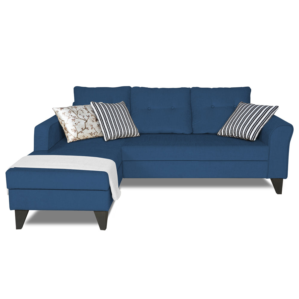 Adorn India Maddox L Shape 4 Seater Sofa Set Tufted (Left Hand Side) (Blue)