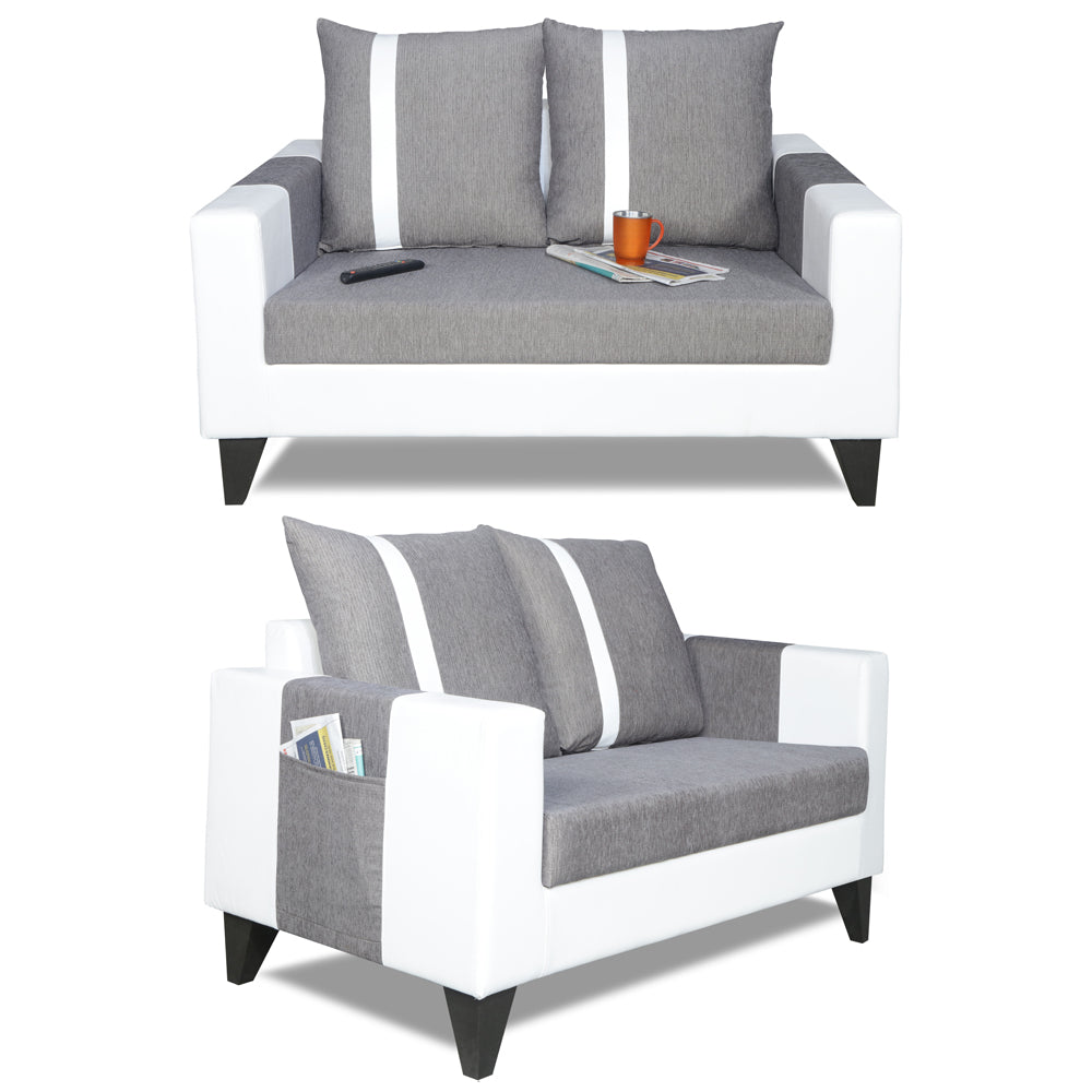 Adorn India Ashley Stripes Leatherette Fabric 2 Seater Sofa (Grey & White)