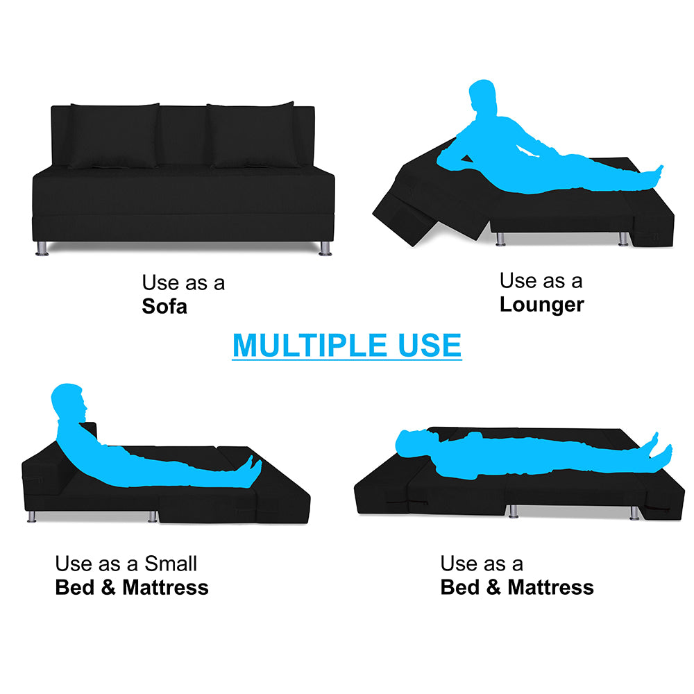 Adorn India Easy Alyn Plus Decent 3 Seater Sofa Cum Bed (5x6) (Black)