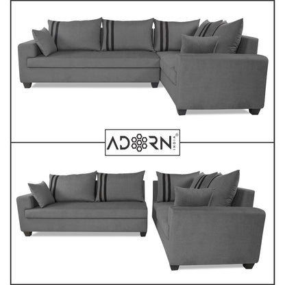 Adorn India Winston L Shape 6 Seater Sofa Set (Right Side) (Grey)