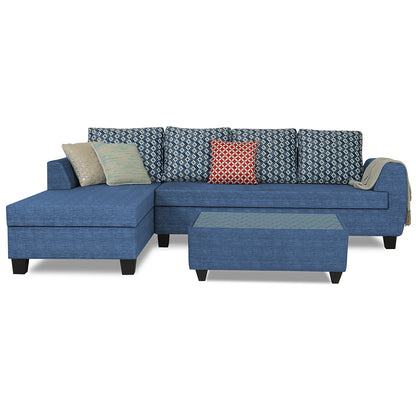 Adorn India Raiden Bricks Premium L Shape 6 Seater Sofa Set with Center Table (Left Hand Side) (Blue)