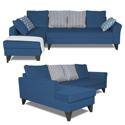 Adorn India Maddox L Shape 6 Seater Sofa Set Stripes Left Hand Side (Blue)