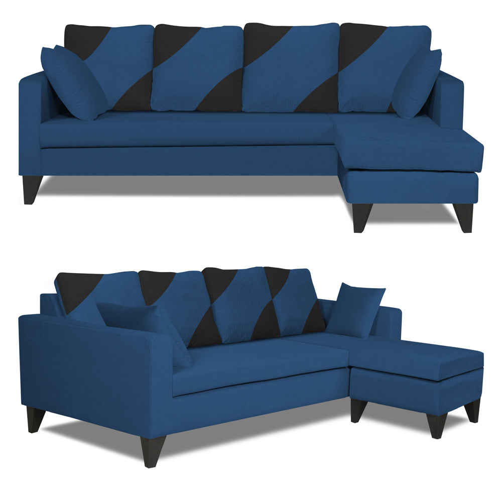 Adorn India Denver L Shape 5 Seater Sofa Set (Right Hand Side) (Blue)