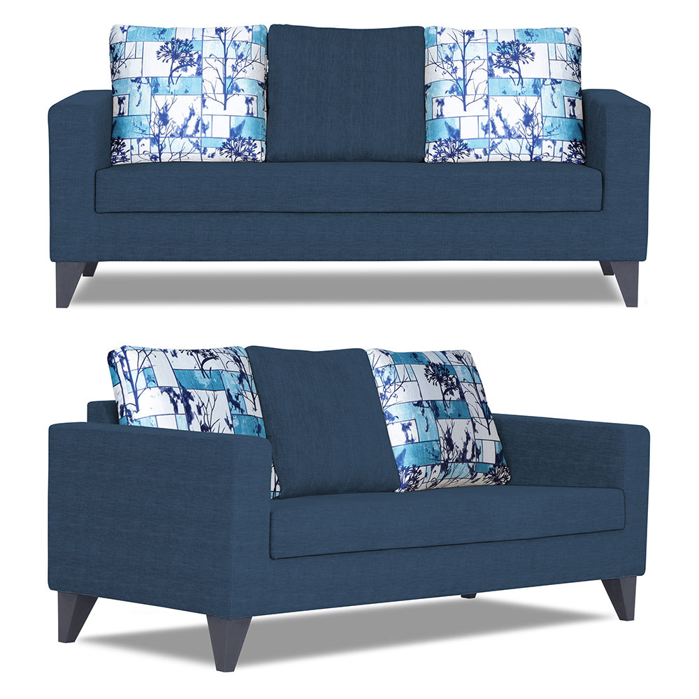 Adorn India Hallton Digitel Print Cushion 3-2-1 Six Seater Sofa Set (Blue)