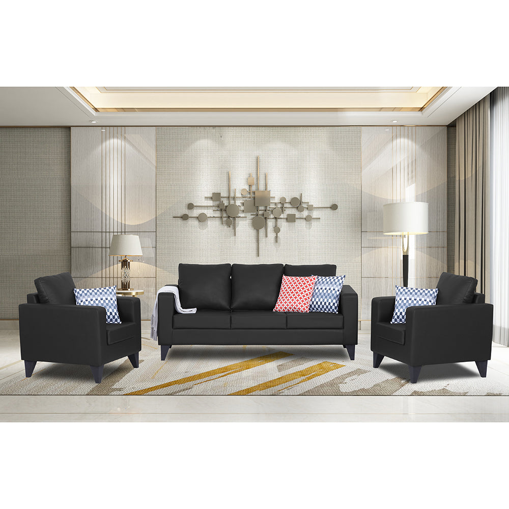 Adorn India Straight line Plus Leatherette 3+1+1 5 Seater Sofa Set (Black)