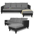 Adorn India Ashley L Shape 6 Seater Sofa Set Leatherette Fabric Plain (Right Hand Side) (Grey & Black) (3 Year Warranty)
