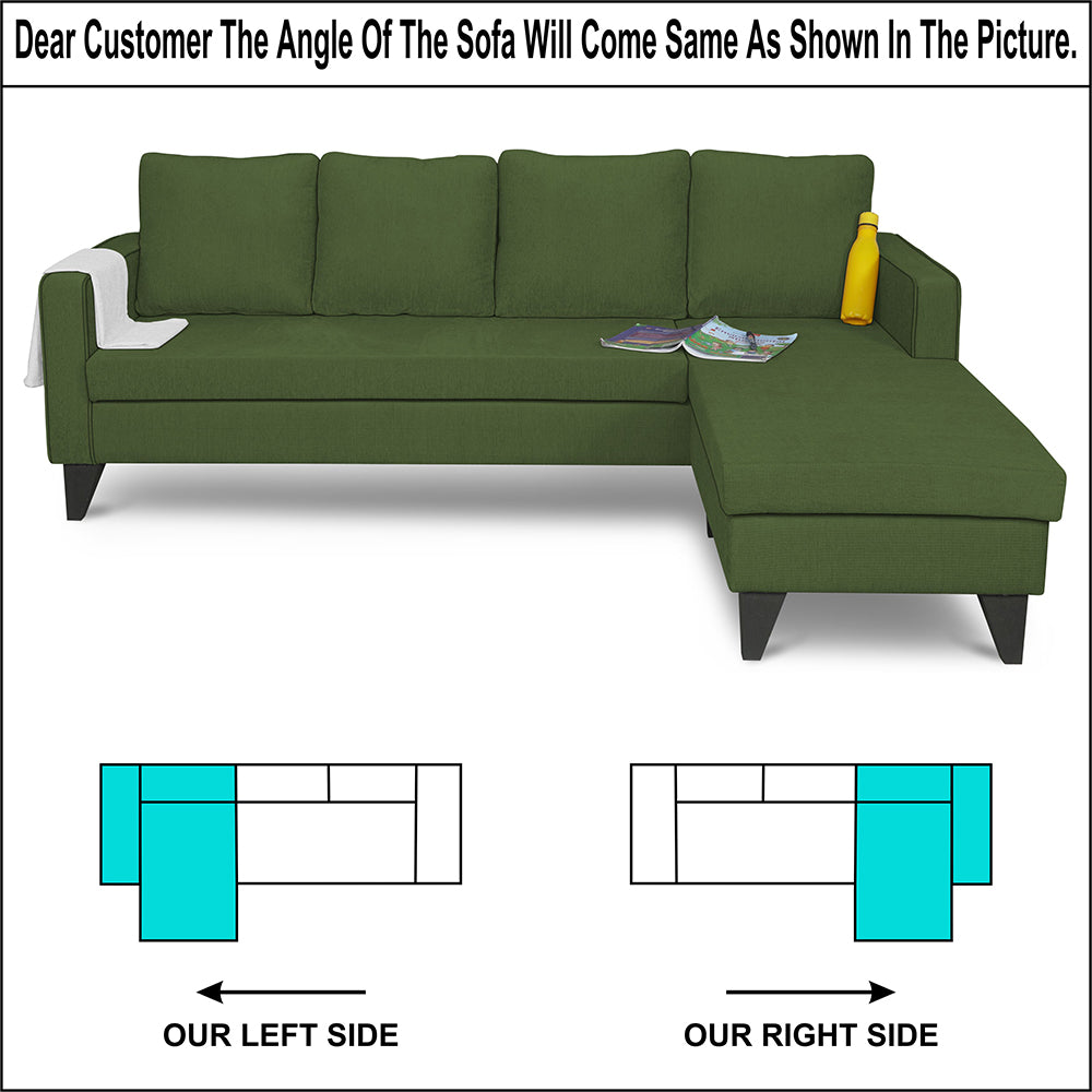 Adorn India Chandler L Shape 5 Seater Sofa Set Plain (Right Hand Side) (Green)