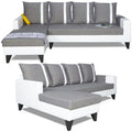 Adorn India Ashley Leatherette Fabric L Shape 6 Seater Sofa Set Stripes (Left Hand Side) (Grey & White) (3 Year Warranty)