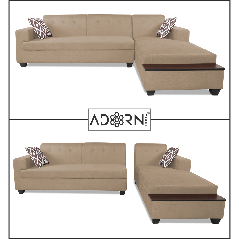 Adorn India Blazer L Shape 6 Seater Sofa Set (Right Side) (Beige)