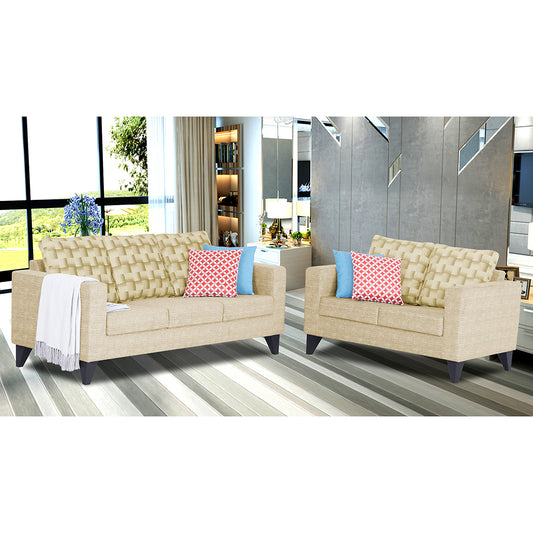 Adorn India Straight line Plus Bricks 3+2 5 Seater Sofa Set (Beige)