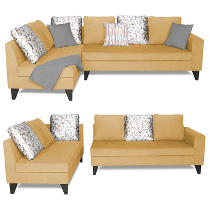 Adorn India Bryson L Shape 6 Seater Sofa Set Digitel Print (Left Hand Side) (Beige)