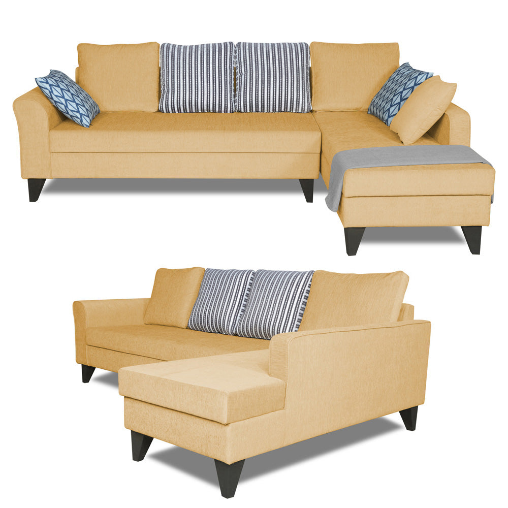 Adorn India Maddox L Shape 6 Seater Sofa Set Stripes (Right Hand Side) (Beige)
