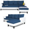 Adorn India Ashley Leatherette Fabric L Shape 6 Seater Sofa Set Plain (Right Hand Side) (Blue & White) (3 Year Warranty)