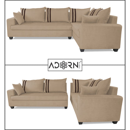 Adorn India Winston L Shape 6 Seater Sofa Set (Right Side) (Beige)