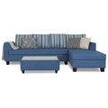 Raiden Stripes L Shape 6 Seater Sofa Set with Center Table (Right Hand Side) (Blue)