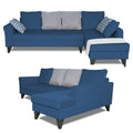 Adorn India Maddox Stripes L Shape 6 Seater Sofa Set RHS (Blue) (3 Year Warranty)