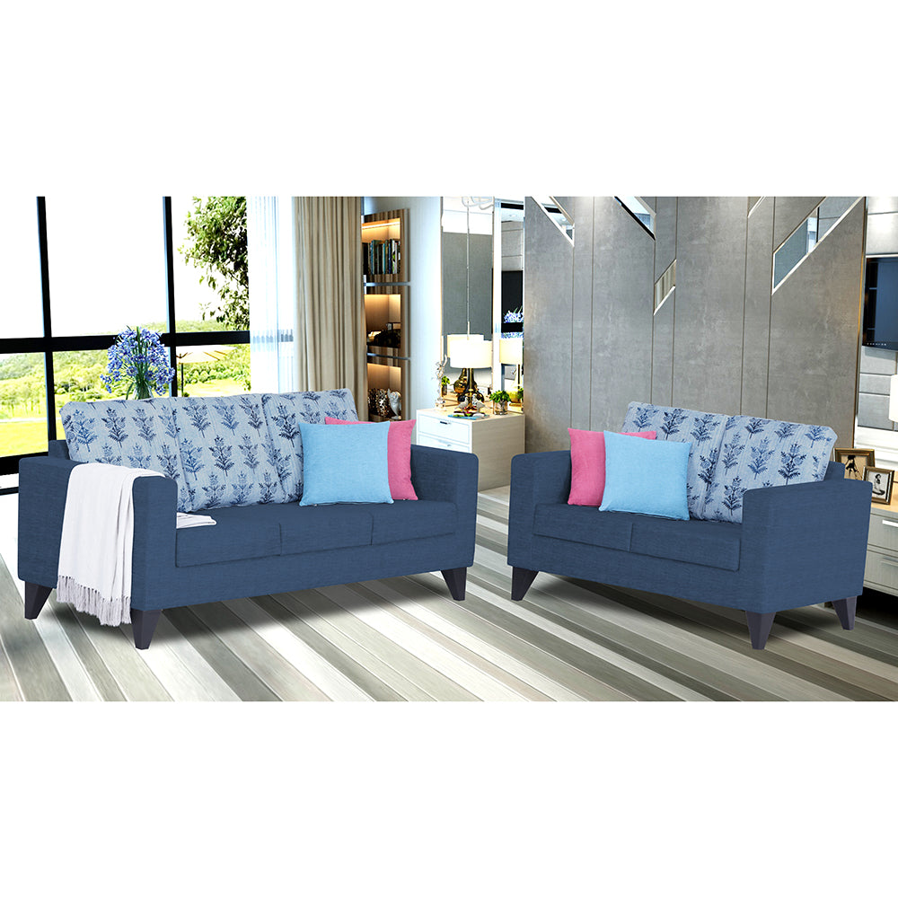 Adorn India Straight line Plus Leaf 3+2 5 Seater Sofa Set (Blue)