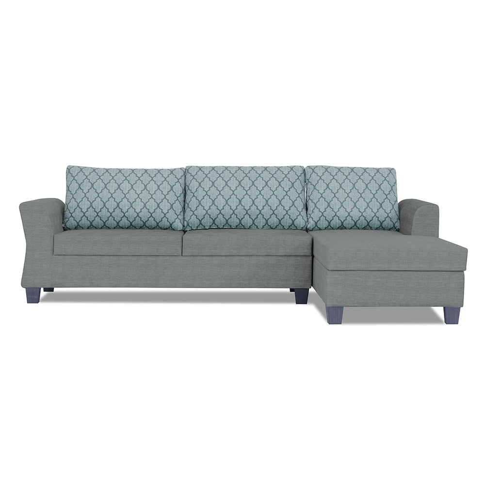 Adorn India Alexia Plus L Shape 5 Seater Sofa Set Blossom (Right Hand Side) (Grey)